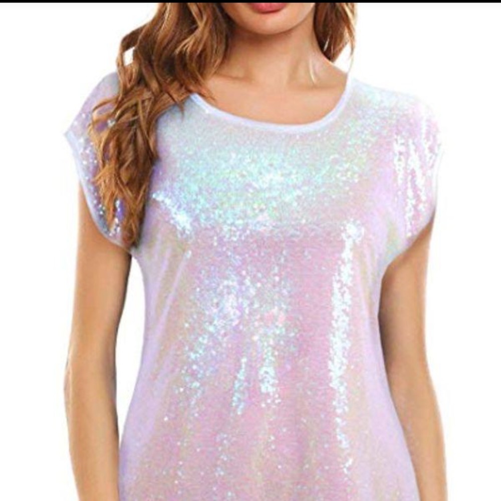 3/$25 Lecceca Pearl White Fully Sequined Top